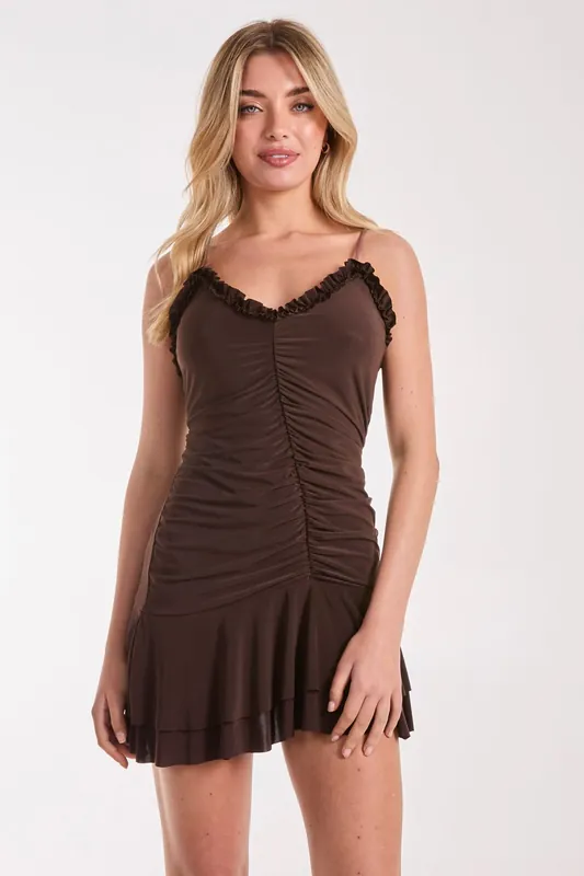 Ruffle Trim Mini Dress - Pink Vanilla