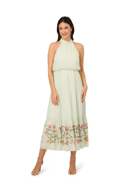 Bead Chiffon Halter Dress - Adrianna Papell