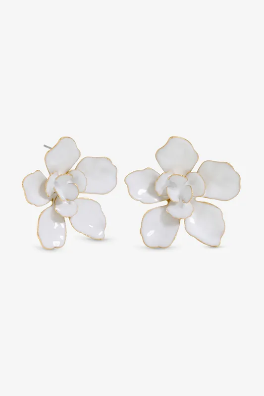 Gold White Floral Earrings - Mood
