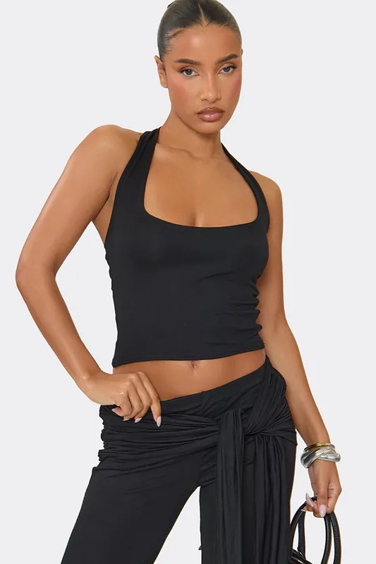 Fitted Strappy Halter Neck Double Layer Vest - EGO