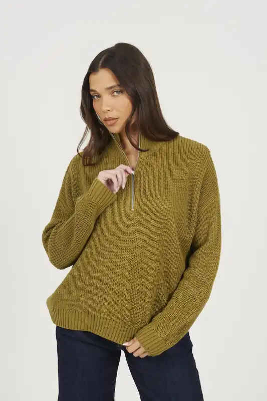 Half Zip Funnel Neck Fisherman Knit Jumper - Brave Soul