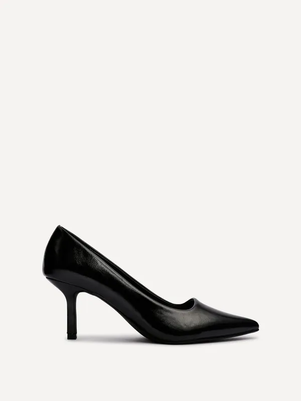 Kat Black Faux Leather Court Heels - Linzi