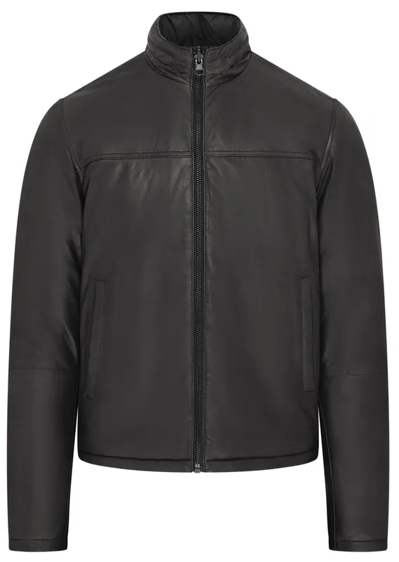 Reversible Hooded Bomber Leather Jacket - Raufoss