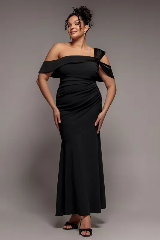 One Shoulder Satin Band Maxi Dress - Goddiva