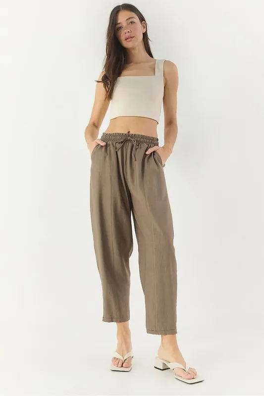 Wide Leg Textured Pants with Drawstring and Pockets - Bianco Lucci