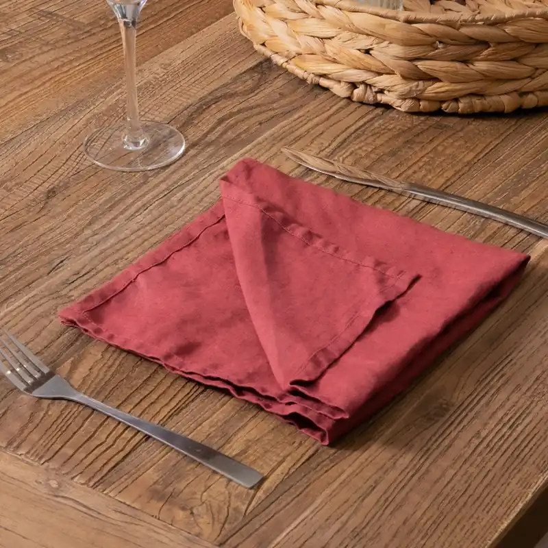 Brick Red Set of 4 100% Linen Napkins - Native Natural