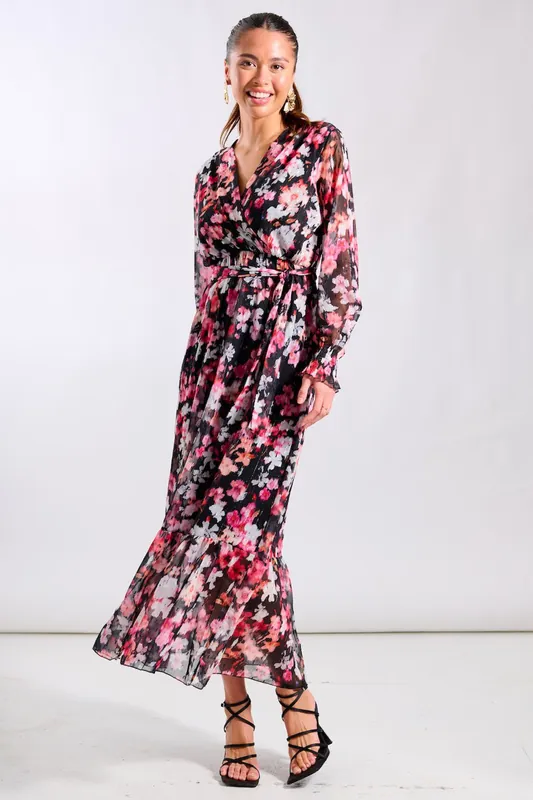 Black Floral Chiffon Maxi Dress - Needs No Label