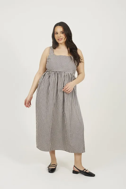 Plus Check Sleeveless Dress With Shirred Back - Brave Soul