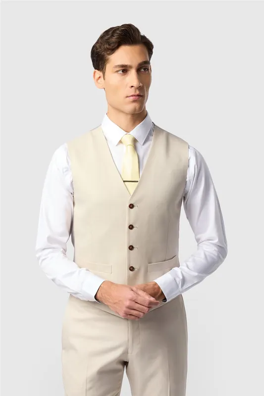Single Breasted Five Button V-neck Slim Fit Suit Waistcoat