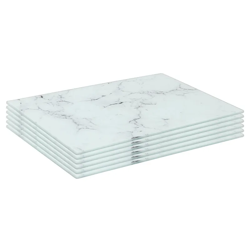 6x Glass Placemats - 30 x 20cm - Marble Effect Dining Table Place Mats