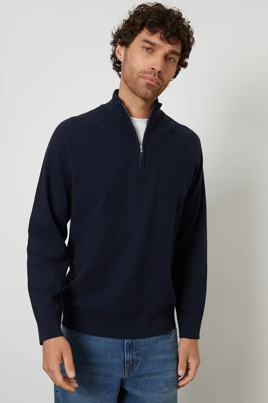 Mock Tee Textured Knit Quarter Zip Jumper - Threadbare