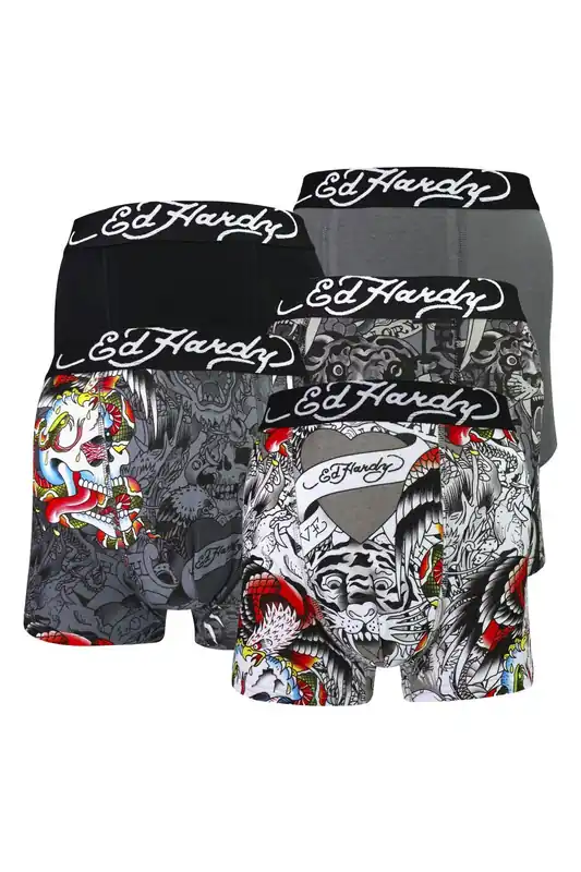 5 Pack Mens Cotton Rich Stretch Aravos Boxers - Ed Hardy