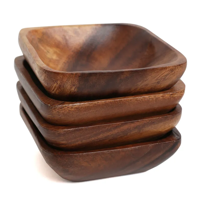 Orsina Set of 4 Small Wood Bowls, Wooden Serving Bowls for Snacks, Salad Bowls Set in Wooden Details