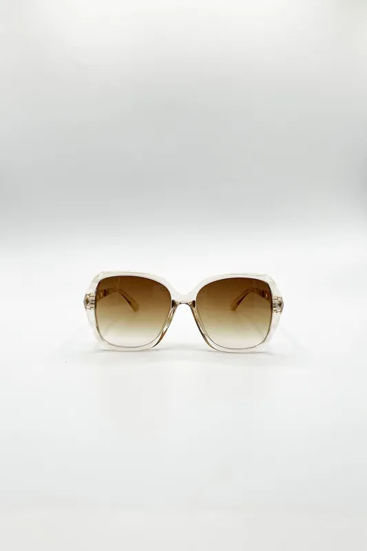 Round Square Side Detail Sunglasses In Champagne - SVNX