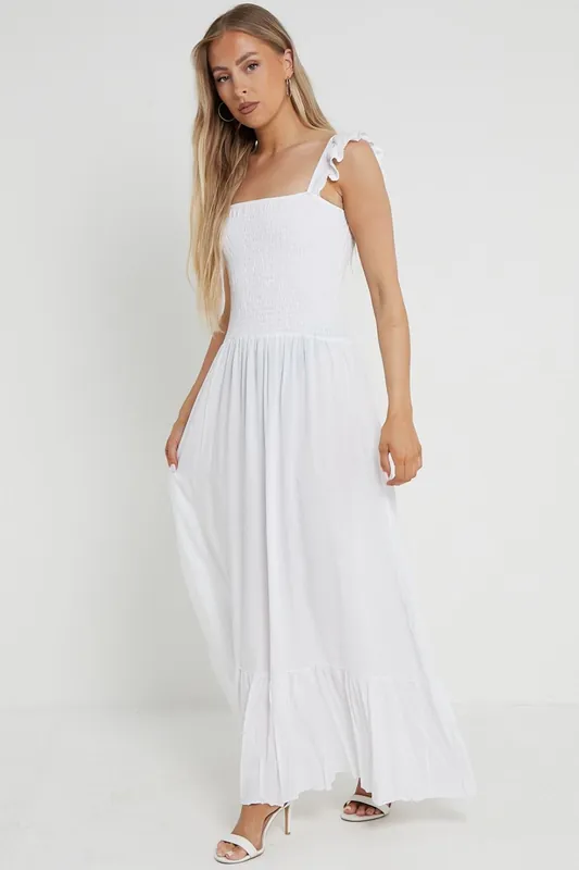 Shirred Maxi Dress With Frill - Aftershock London