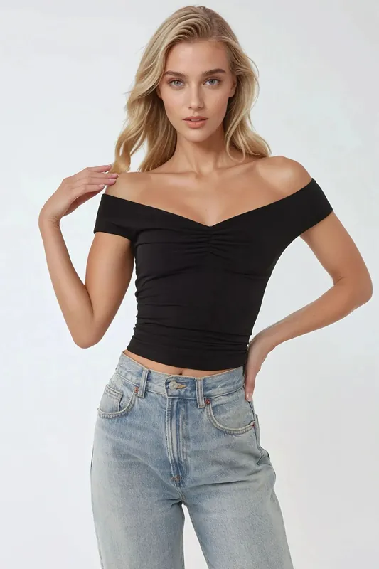 Off Shoulder Slim Fit Boat Neck Top - Hiccup