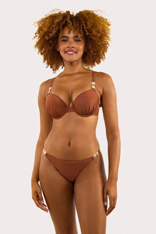 Morgan Bronze Glitter Mix & Match Fuller Bust Plunge Bikini Top - Wolf & Whistle