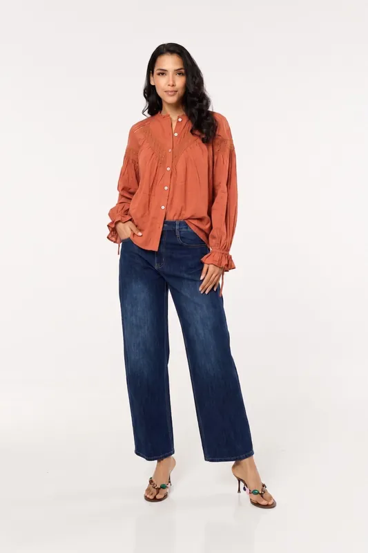 Rust Lace Detail Shirt - Liquorish
