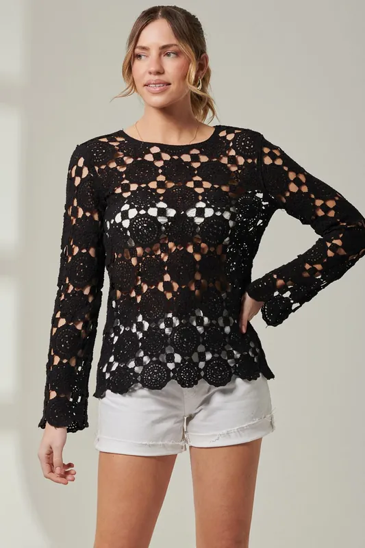 Crochet Knit Long Sleeve Top - Jolie Moi