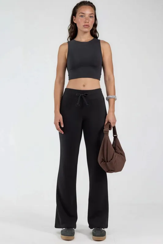 Elastic Waist Flare Leg Pants - Busem