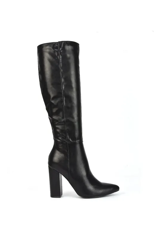 Opal' Knee High Pointed Toe Block Heeled Long Boots - XY London