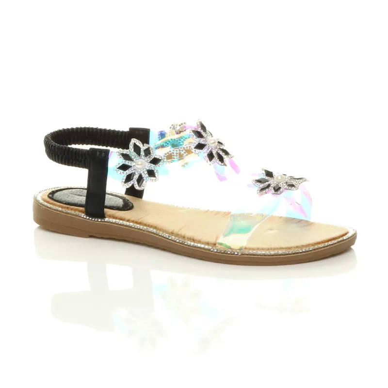 Flat Heel Transparent Slingback Sandals - AJVANI