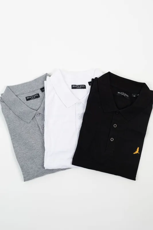 3 Pack Cotton Jersey Polo Shirts - Brave Soul