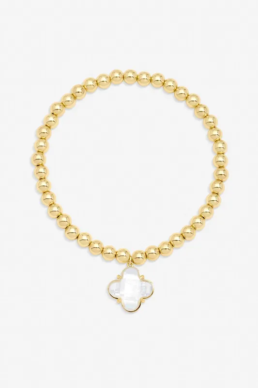Gold Polished and Crystal Clover Stretch Bracelet - Jon Richard