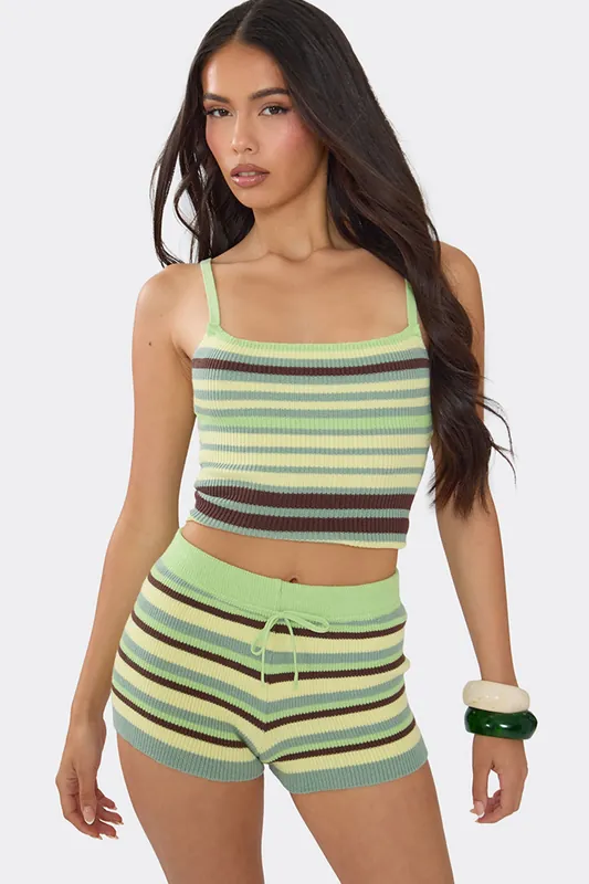 Sleeveless Square Neck Striped Knit Top - EGO
