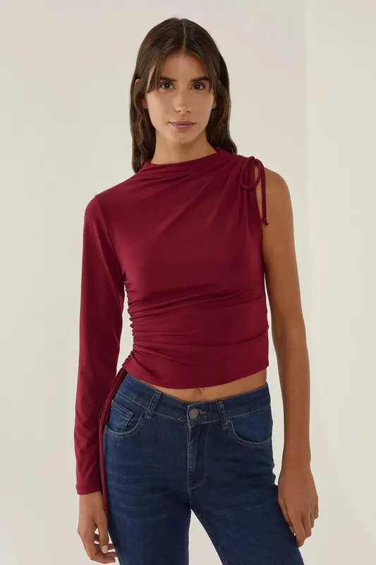 Tie Up Single Arm Crop Blouse - Hiccup