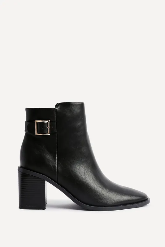 Rise Black Faux Leather Block Heeled Ankle Boot - Linzi