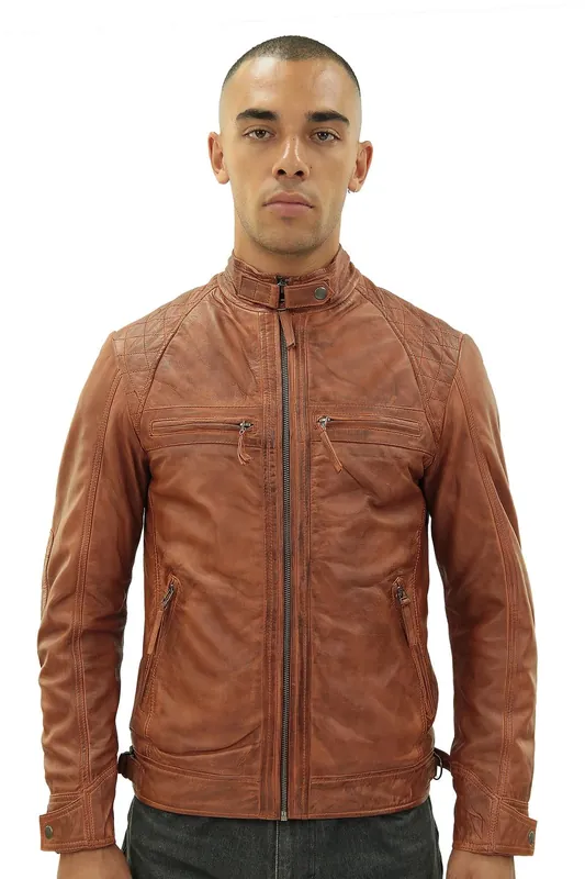 Vintage Leather Quilted Biker Jacket-Monaco