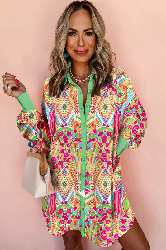 Printed Button-up Shirt Dress