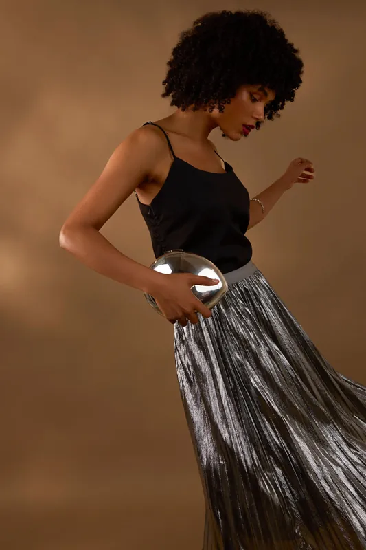 Grey Metallic Pleated Tulle Skirt - Blue Vanilla