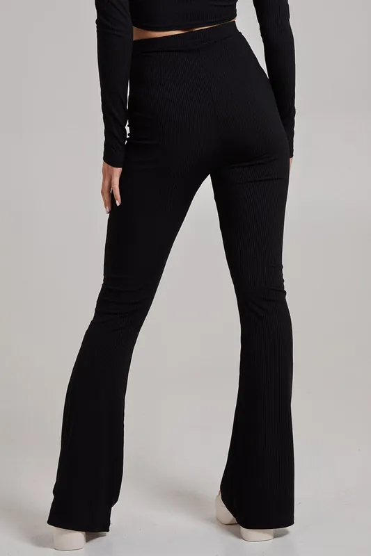 Ribbed Flare Trousers - Pink Vanilla