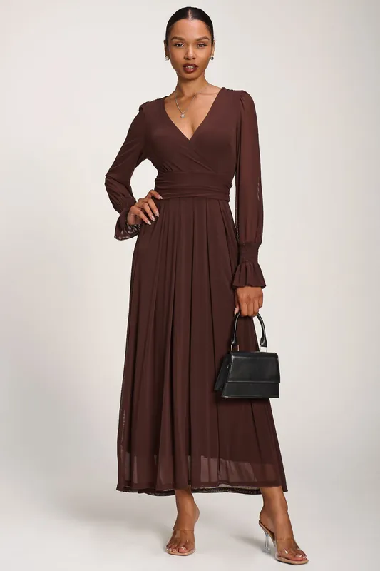 Long Sleeve Mesh Maxi Dress - Jolie Moi
