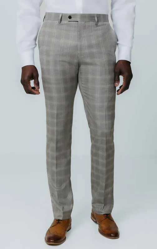 Taupe Check Suit Trousers - Dobell
