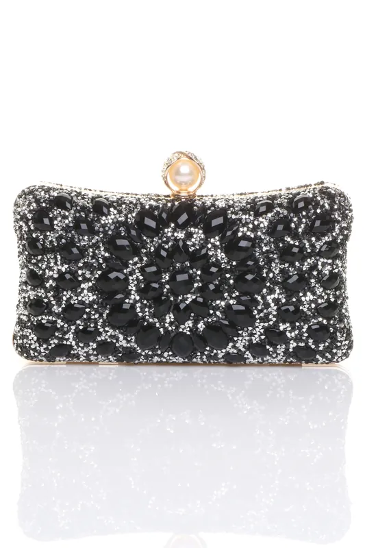 Diamante Embellished Gem Party Evening Prom Clutch Bag - AJVANI