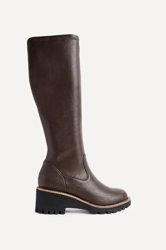 Resist Brown Wedge Long Boots - Linzi