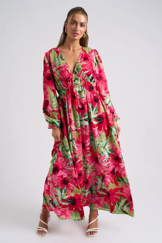 Large Floral Ruched Smock Dress - Urban Bliss