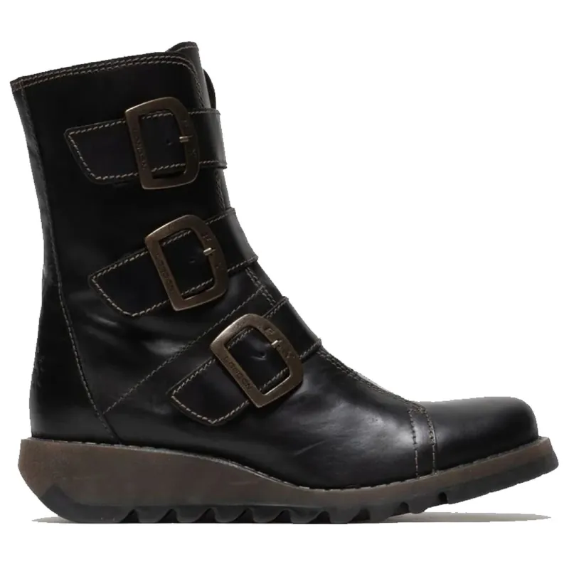Buckle Strap Side Zip Leather Biker Ankle Boots - TruClothing
