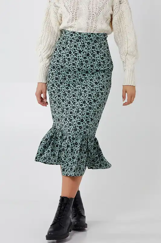 Floral Tiered Midi Skirt - Blue Vanilla