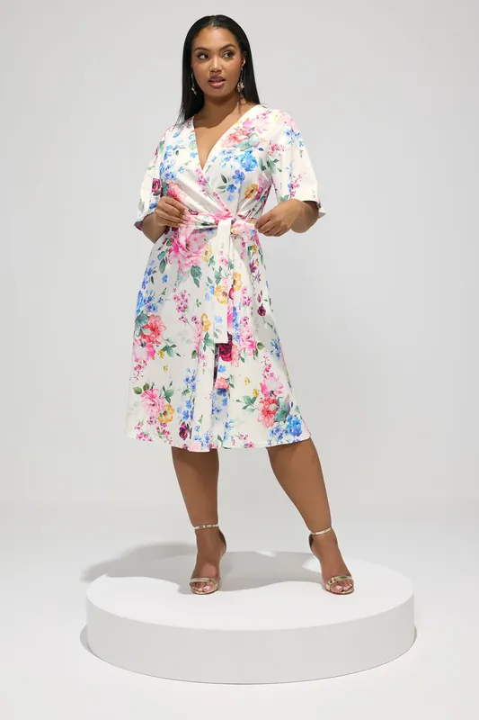 Floral Wrap Skater Dress - Yours