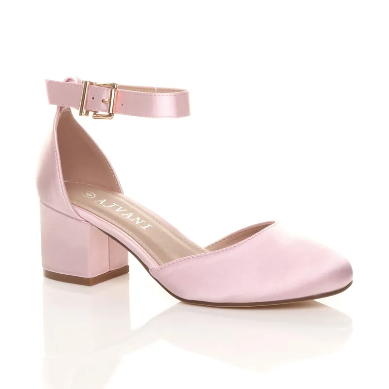 Mid Block Heel Ankle Strap 2 Part Heels - AJVANI