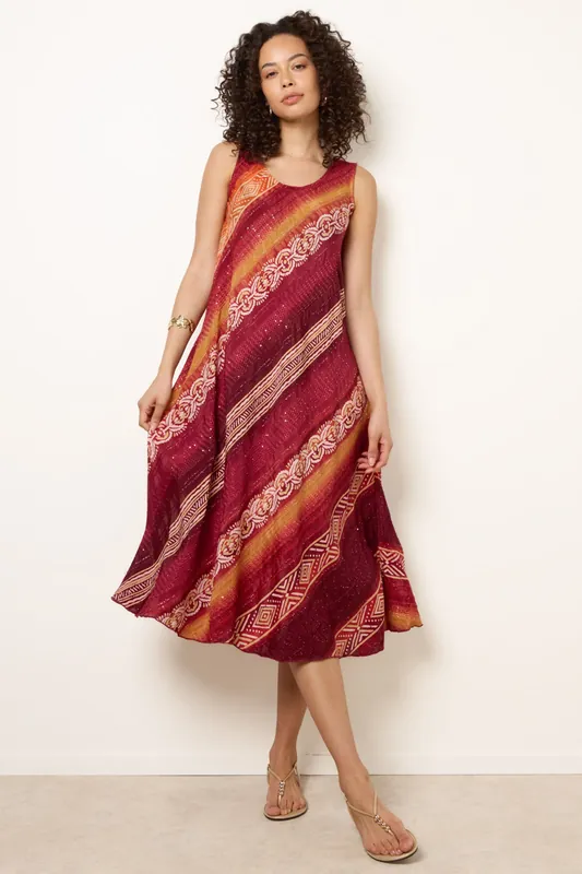 Red and Orange Sequin Jacquard Dress - Blue Vanilla