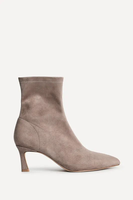 Upgrade Mocha Faux Suede Kitten Heel Sock Ankle Boot - Linzi
