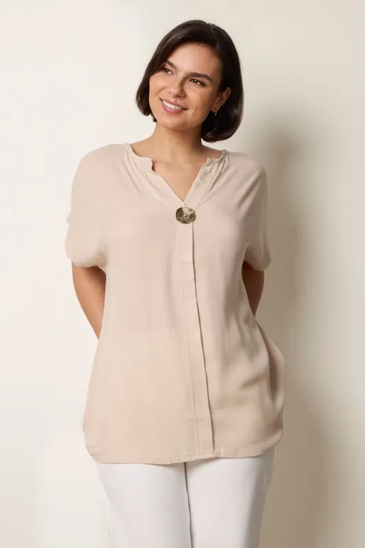 Stone Short-Sleeve Tunic Top