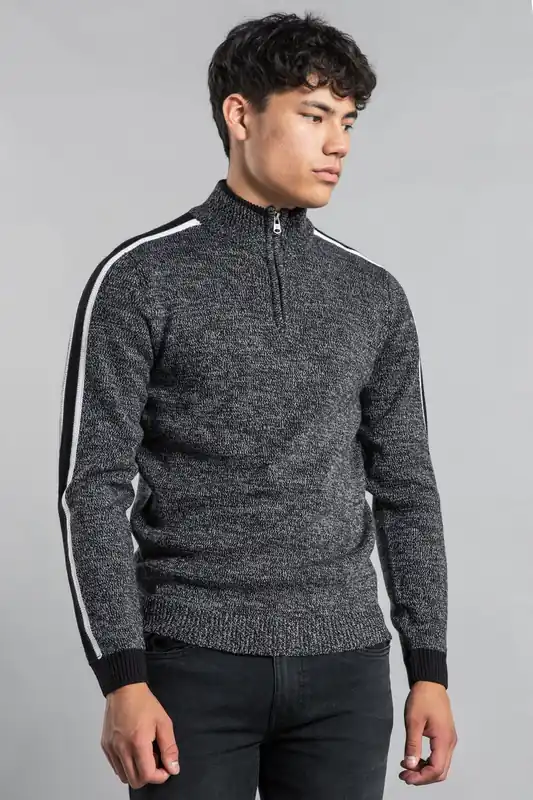 Funnel Neck 1/4 Zip Jumper with Contrast Sleeve - Tokyo Laundry