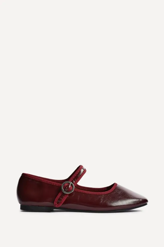 Graceful Burgundy Faux Leather Ballet Pumps - Linzi