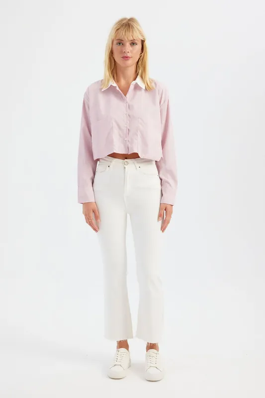 Striped Cotton Pocket Cropped Shirt - Hiccup